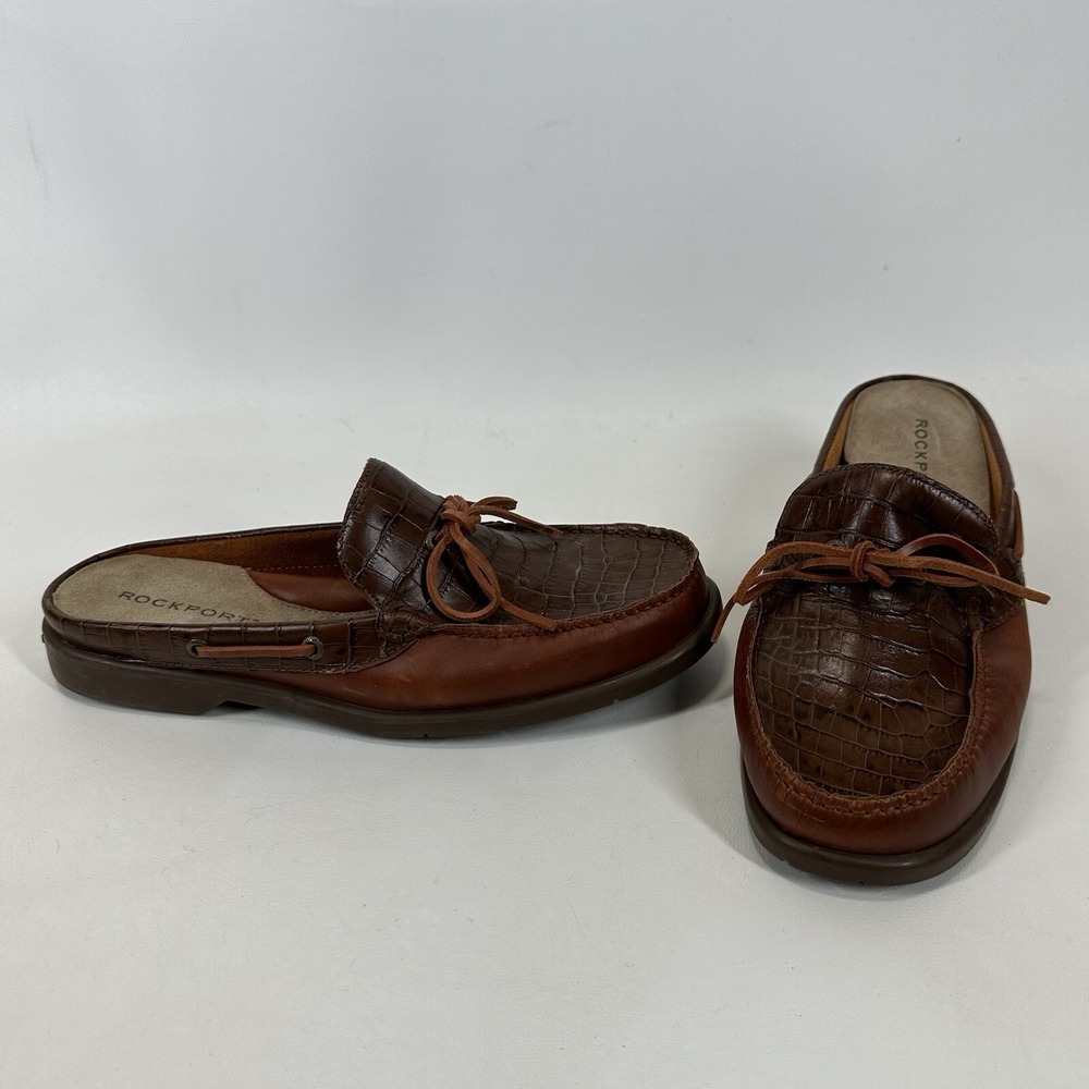 Rockport Nautical Boat Slide Shoes Women's Size 9 Mโ Brown Leather